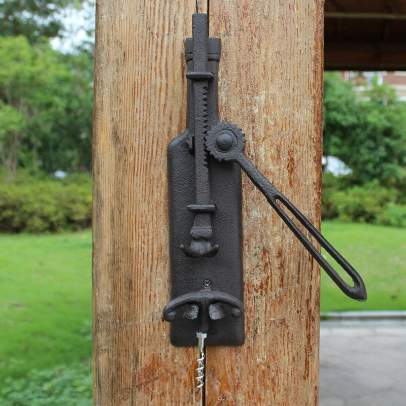European Vintage Cast Iron Wall Mounted Wine Bottle Opener Home Bar Decor Rustic Beverage Bottle Opening Accessory Quake