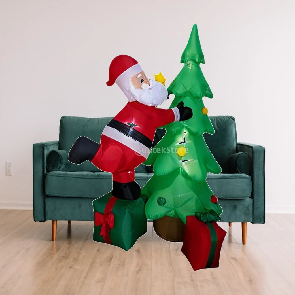 Christmas Inflatable Santa 180cm with Tree and Gift Bag LED Outdoor Yard Decorations for Patio Holiday Quake Default Title