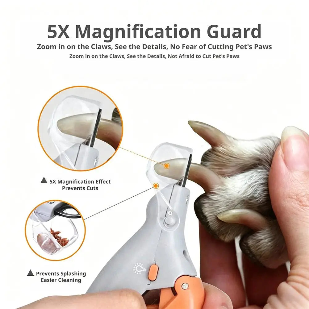 LED Pet Nail Clippers for Cats and Dogs with Magnifier and Splash Guard Ergonomic ABS Handle for Safe Precise Grooming Quake