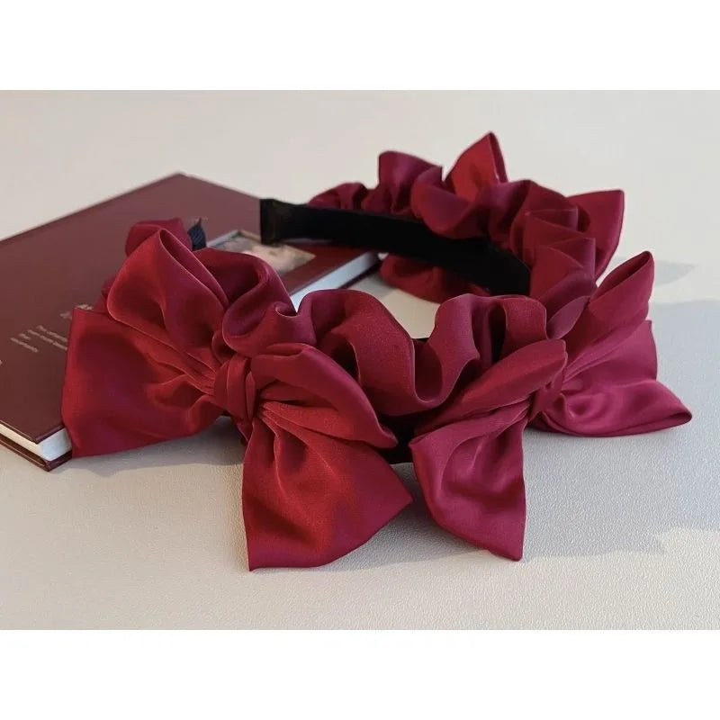 Handmade Butterfly Bow Headband Japanese Lolita Pleated Ruffle Edge Quake