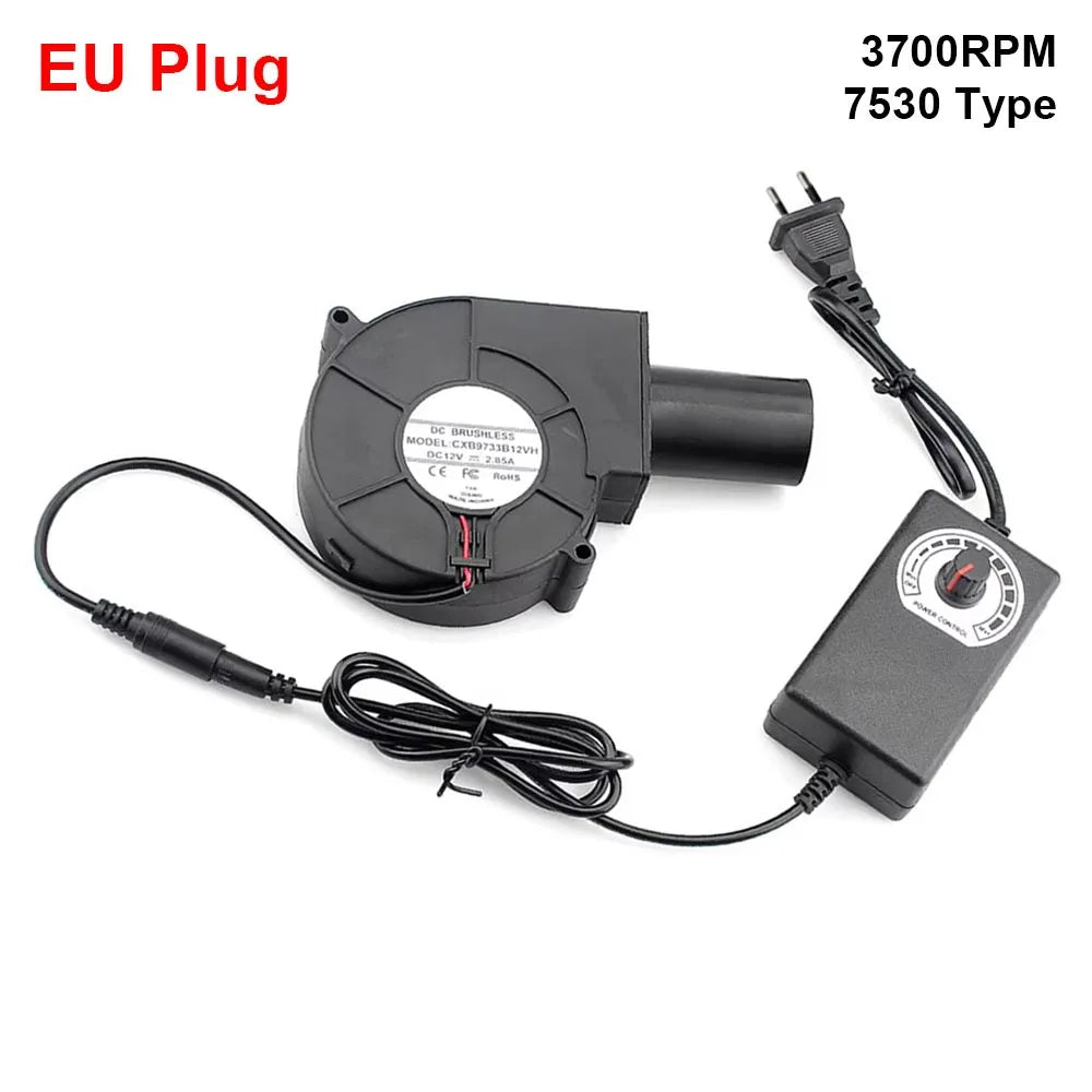 1Pcs New Small Blast Engine BBQ Blower with Variable Speed Controller 7530 Type Air Blower 220V/110V 3700RPM Cooking Fans Quake EU Plug