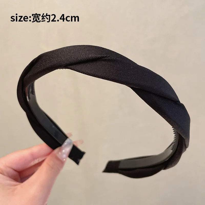 Solid Fabric Wrap Headband for Women Girls Sweet Elegant Headband Simple Hair Hoop Head Band Hair Ornament Fashion Accessories Quake black