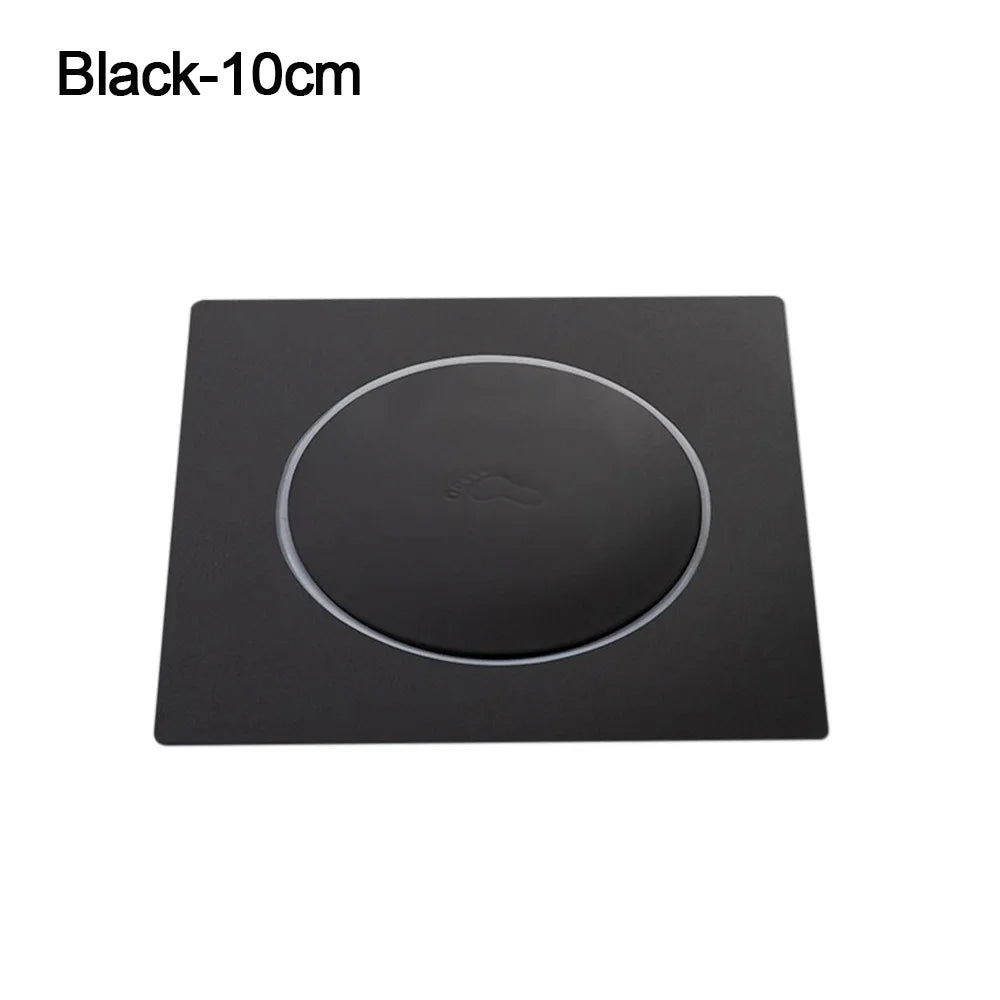 Useful Stainless Steel Press-Type Floor Drain Pedal Type Square Sewer Floor Strainer Anti-odor Pop Up Bounce Drain Filter Quake Black-10cm
