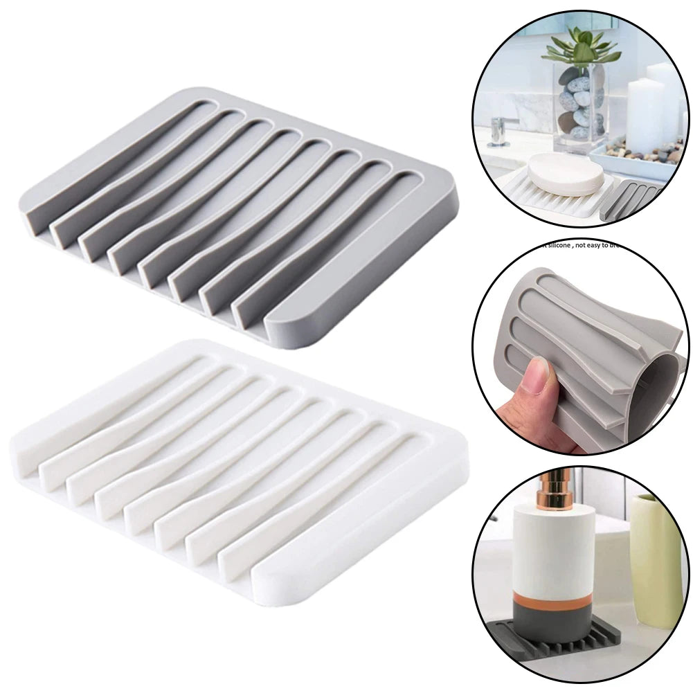 Silicone Soap Dish Storage Holder Soap Box Plate Tray Shower Soap HolderDraining Kitchen Sink SpongeHolder Bathroom Accessorie Quake