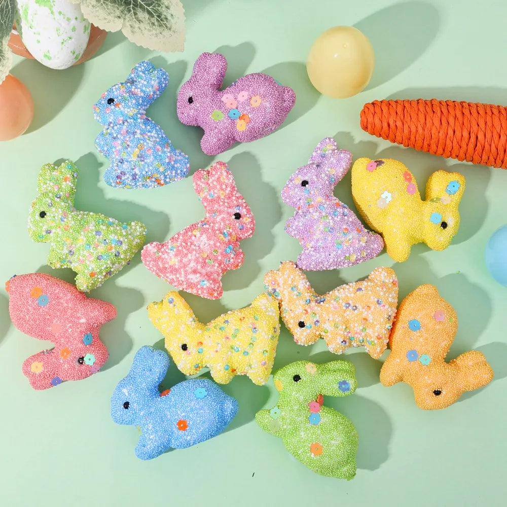 12/6PCS Easter Colorful Foam Sequins Rabbit Mini Bunny Ornament DIY Festive Home Party Decor Happy Easter Decoration Supplies Quake