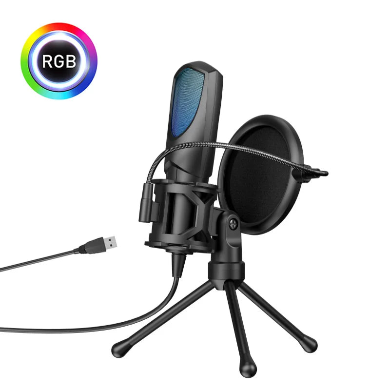 RGB Gaming Condenser Microphone,USB Gaming Microphone Kit for Laptops,PC Podcasts,Gaming,Voiceovers,Vocals & Instruments Quake