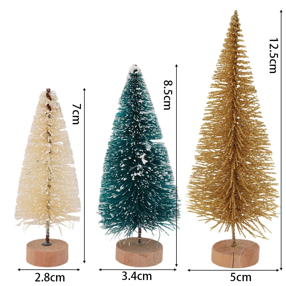 27/9PCS Mini Christmas Tree Artificial Miniature Pine Tabletop Tree Wood Base Xmas Ornaments Christmas Crafting Party Decoration Quake