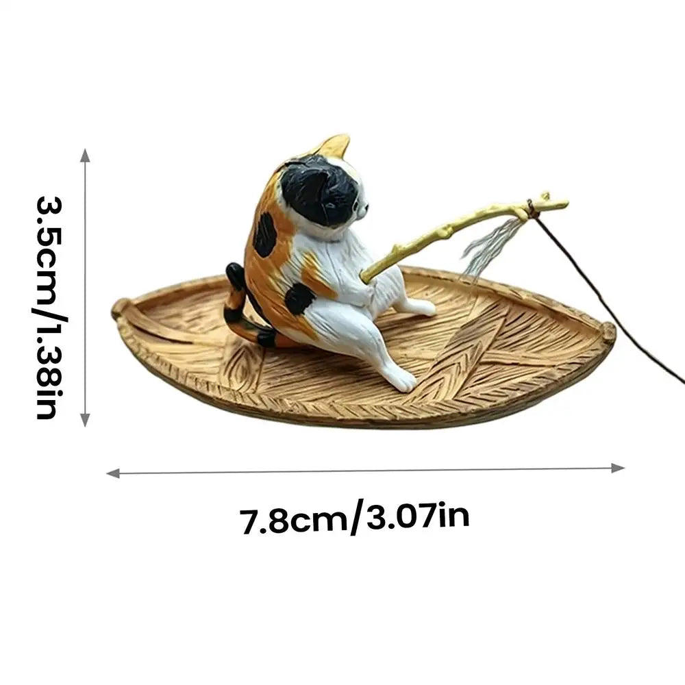 Cute Kitten Fishing Ornament Fish Tank Aquarium Decor for Garden Pond Home Office Landscaping Outdoor Aquatic River Quake C