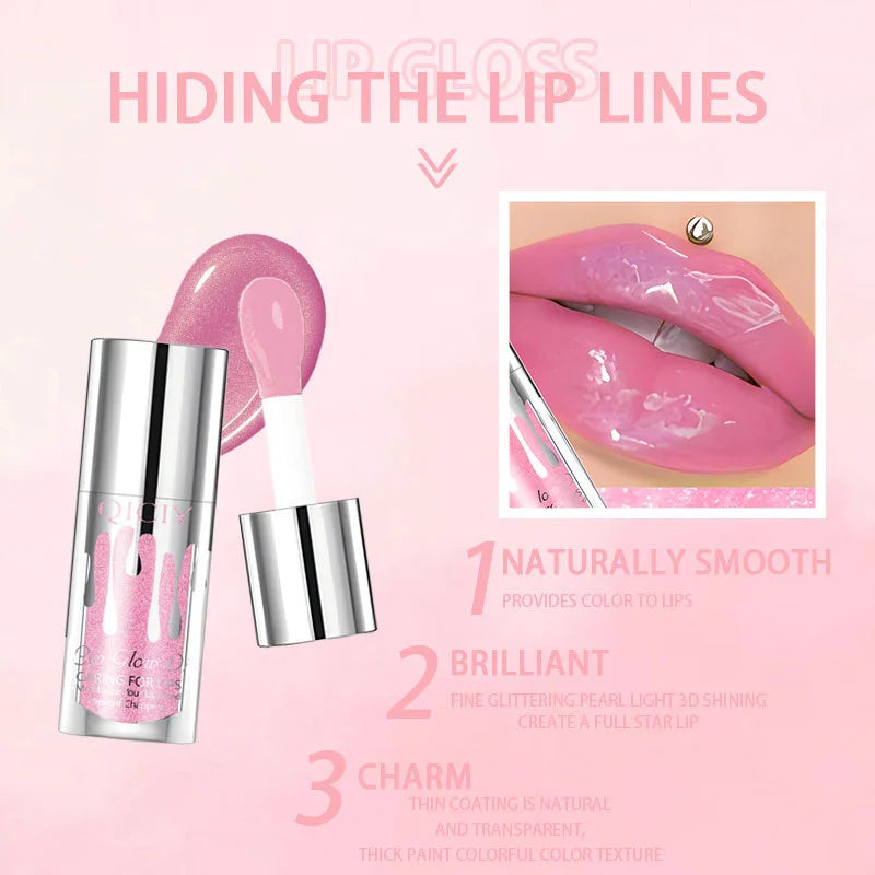 Pearlescent Color-Changing Lip Gloss,Natural Shining EffectLong-Lasting Moisturizing and Hydrating Lip Plumping Mirror Lip Glaze Quake