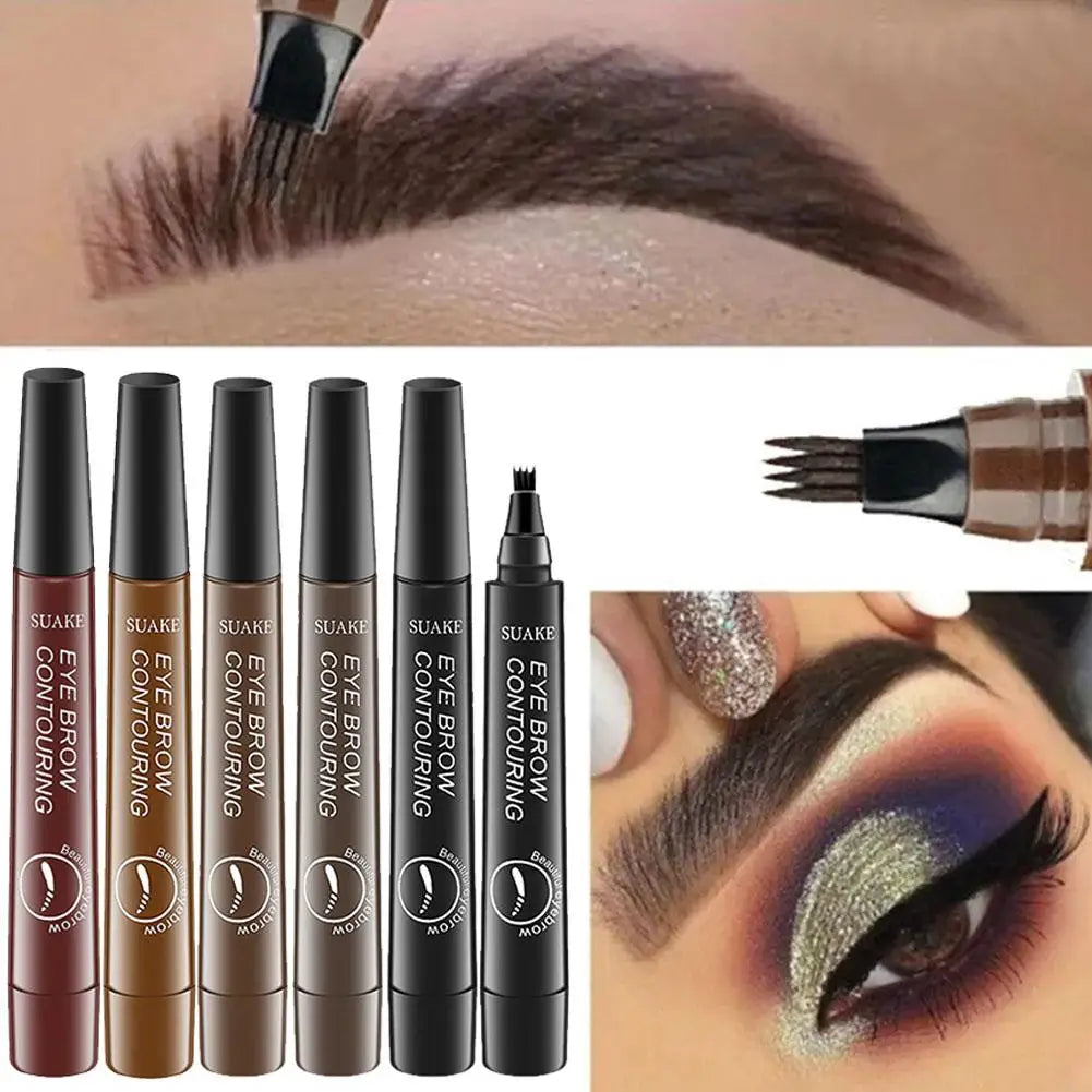 5 Colors Eyebrow Pen Waterproof 4 Fork Tip Eyebrow Pen Eyebrow Tattoo Waterproof Liquid Black Eye Brow Pencil Natual Brow Makeup Quake