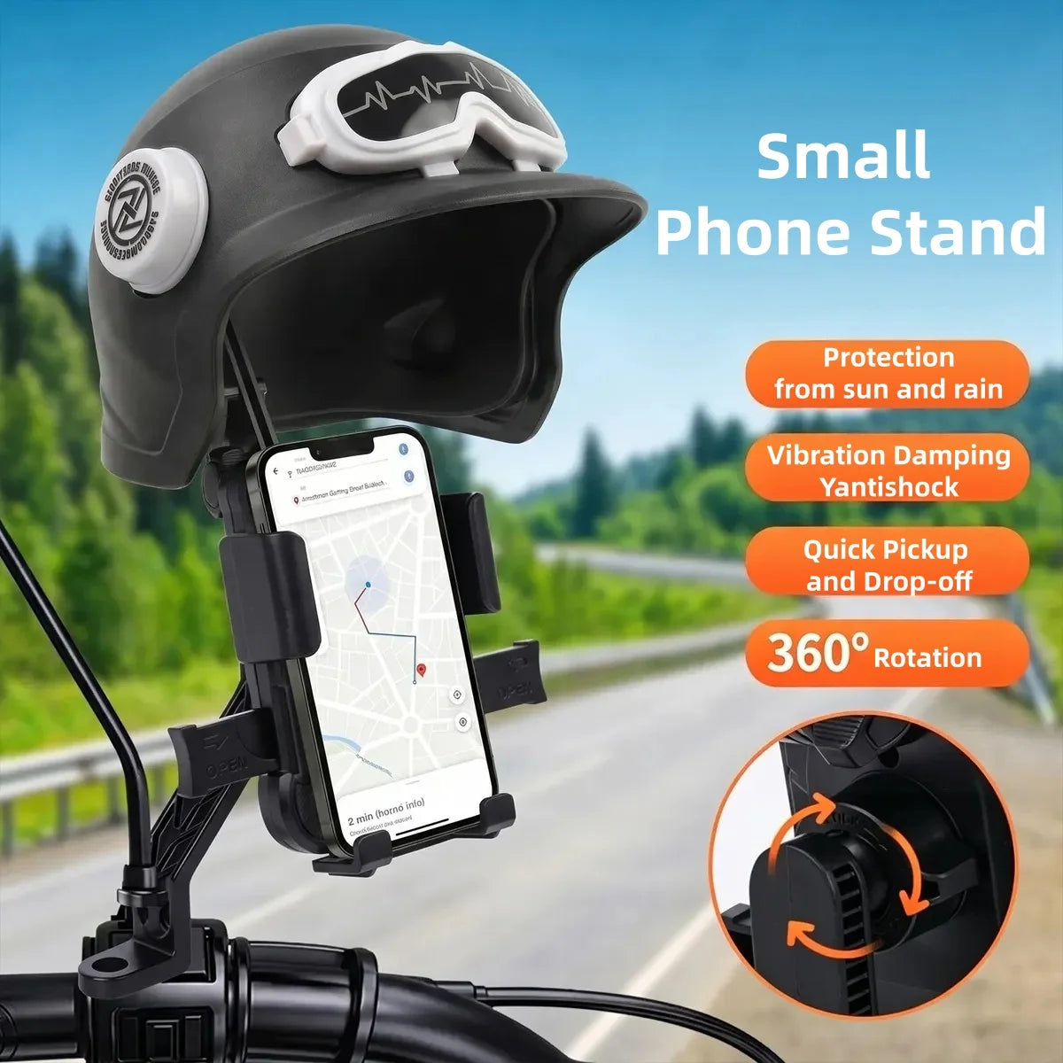 1Pc Motorcycle Phone Holder with Helmet-Shaped Sunshade, Waterproof GPS Navigation Mount for Electric Bike Scooter Handlebar Quake