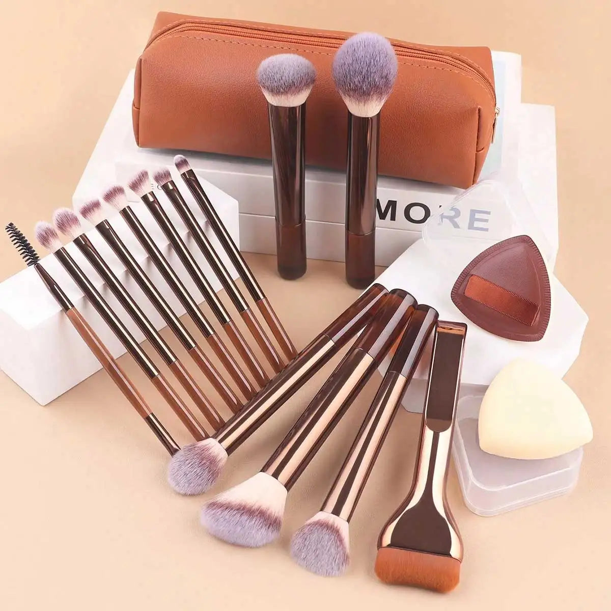 17pcs Professional Soft Long Aluminum Makeup Brush Set, Including Foundation Brush, Eyeshadow Brush, Eyebrow Brush, Blending Quake
