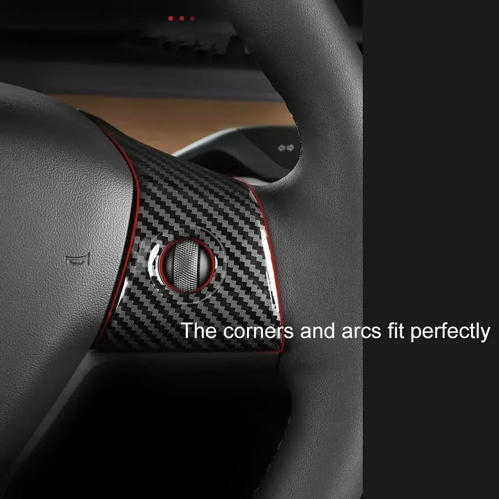 For Tesla Model 3 Y 2019-2023 ABS Carbon Fiber Style Interior Car Steering Wheel Cover Trim Frame Decor Modified Accessories Quake
