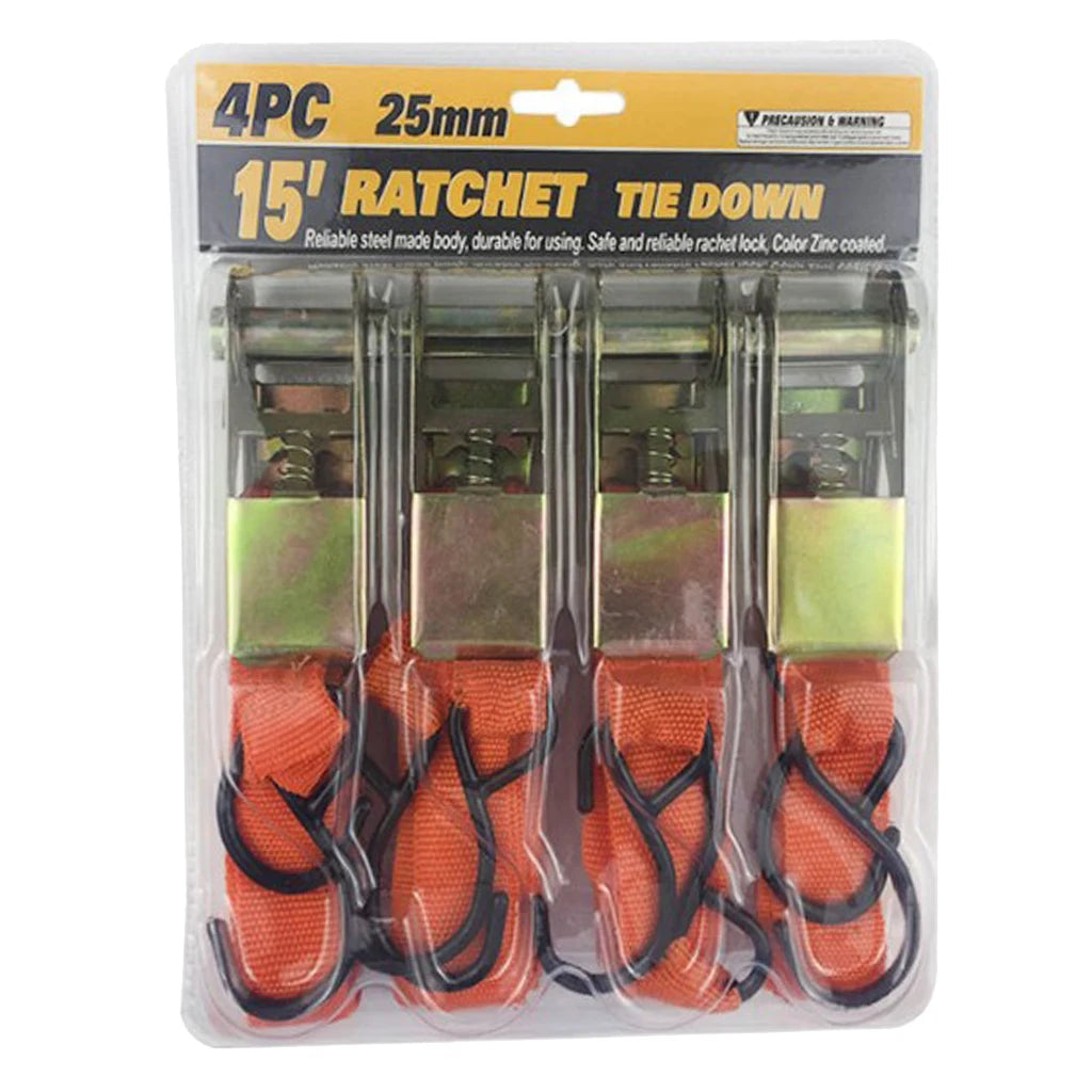 Polyester Tie Down Ratcheting Straps with Quick Lock Buckle Cargo Fixing Strap for Moving Motorcycle ATV Quake Orange