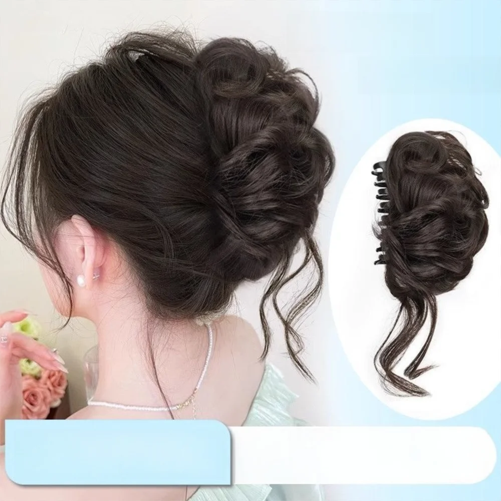 New Synthetic Hair Bun Claw Clip Natural Fluffy Bun Head Wig Brown Black Curly Hair Hairpiece Hair Accessories Quake
