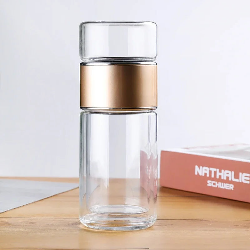 Tea Separation Tea Cup Men's High-end Personal Use Double-layer Glass Heat-resistant and Explosion-proof Water Cup Quake 350ml gold