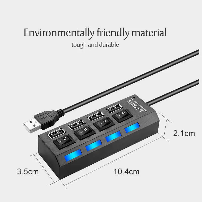 USB 2.0 Hub Multi USB Splitter Hub Use Power Adapter 4/7 Port Multiple Expander USB Hub with Switch 30CM Cable Quake