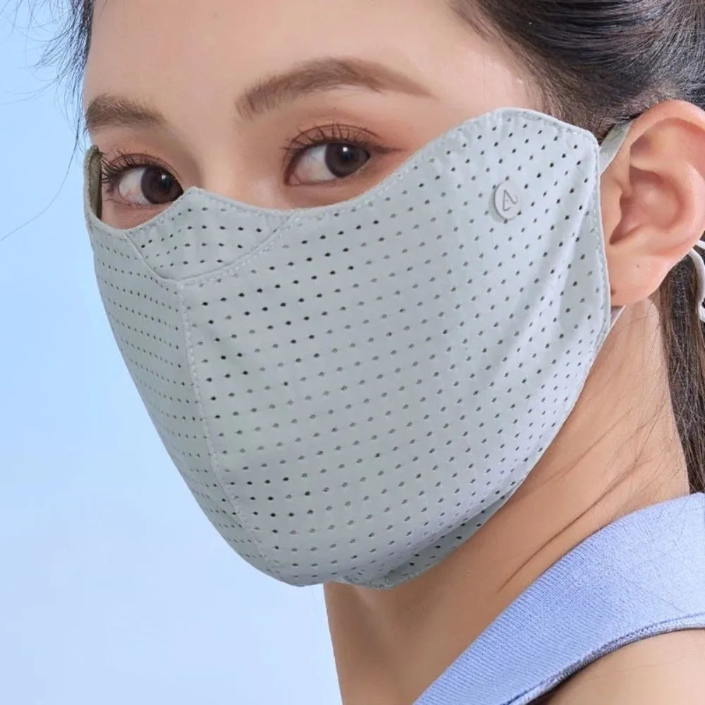New Breathable Ice Silk Mask Washable Dustproof Anti-sun Mask Anti-UV Mesh Sunscreen Mask Unisex Quake Grey