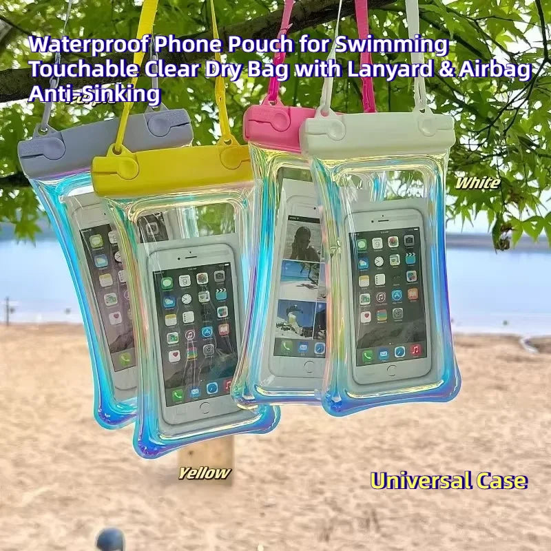 Waterproof Phone Pouch for Swimming - Touchable Clear Dry Bag with Lanyard & Airbag Anti-Sinking, Laser Sealed Universal Case Quake