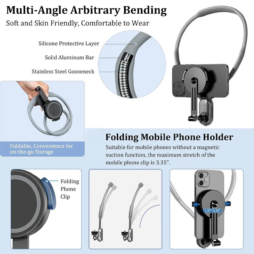 Magnetic Neck Mount Silicone Quick Release Holder for Mobile Phones Video recording Stand Quake