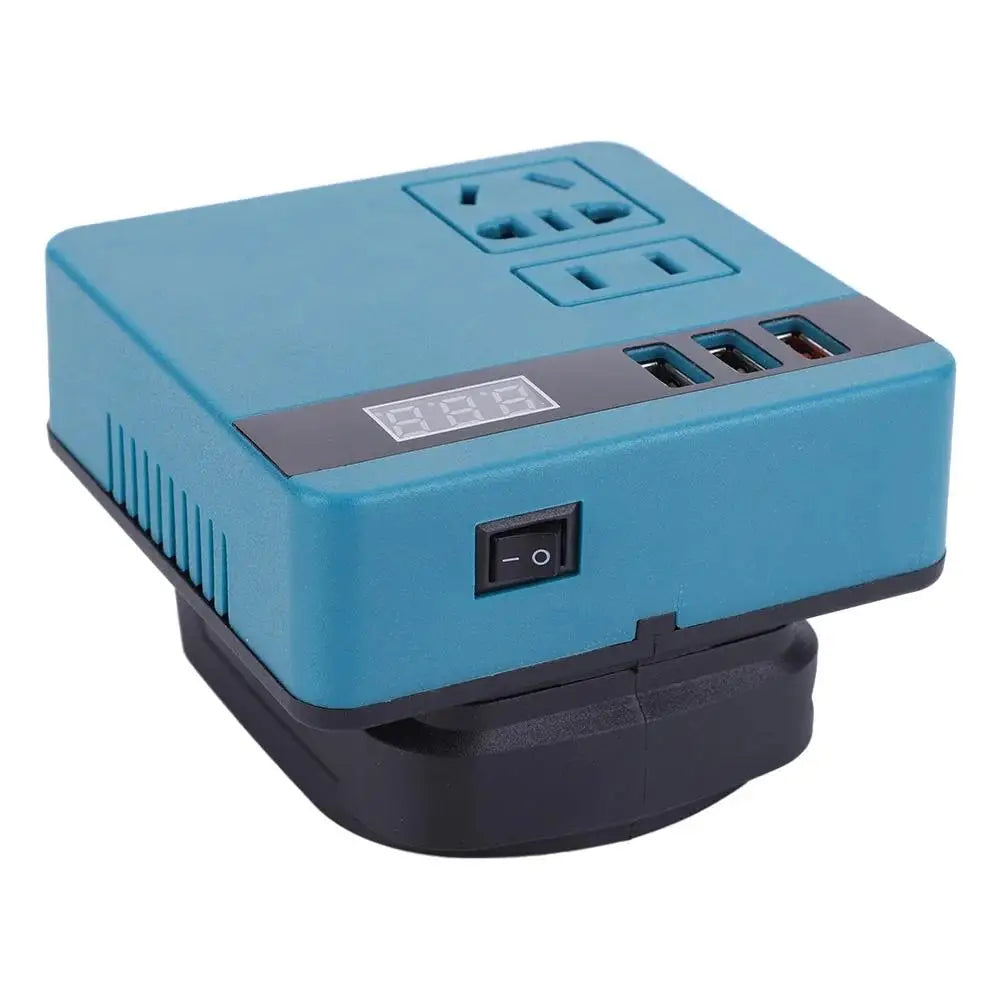 300W Power Inverter DC 18V-21V To AC 220V Lithium Battery Inverter with Dual USB,1 QC 3.0 for DeWalt / Makita / Milwaukee Quake