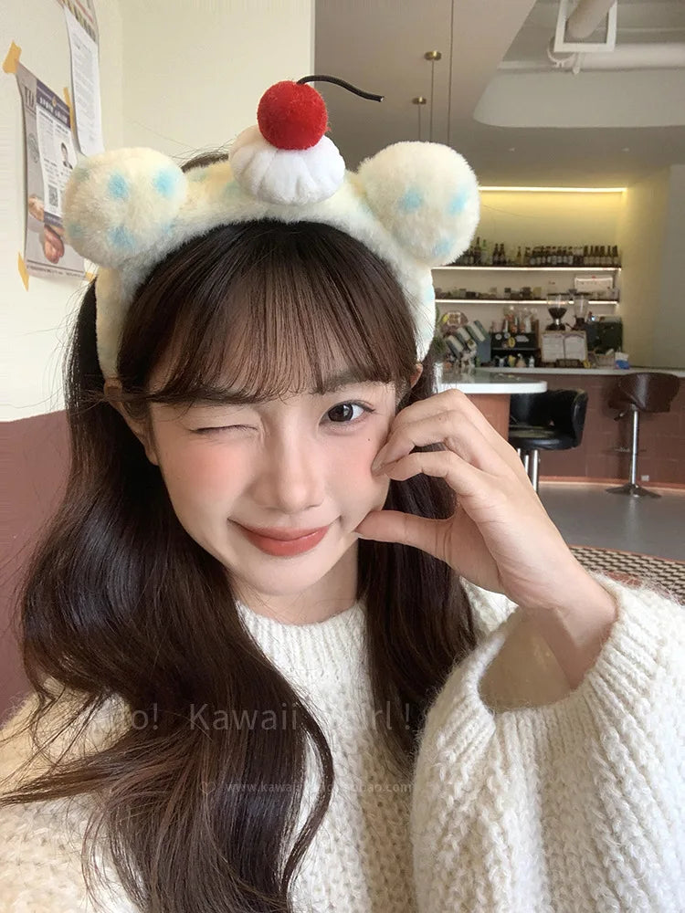 Cute Plush Cherry Bear Ear Headband Birthday Amusement Park Photo Wash Face Headband Sweet Cute Girls Hair Styling Accessories Quake rdyt