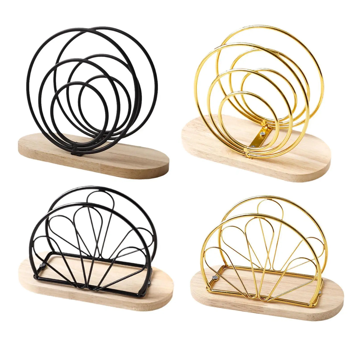 Iron Wood Napkin Holder Stand Polished Finish Freestanding Paper Tissue Organizer Table Napkin Stand for Office Kitchen Cafe Quake