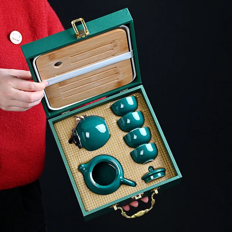 Ding kiln kungfu tea set complete set including tea tray with gift box ceramic teapot gift high-end Quake