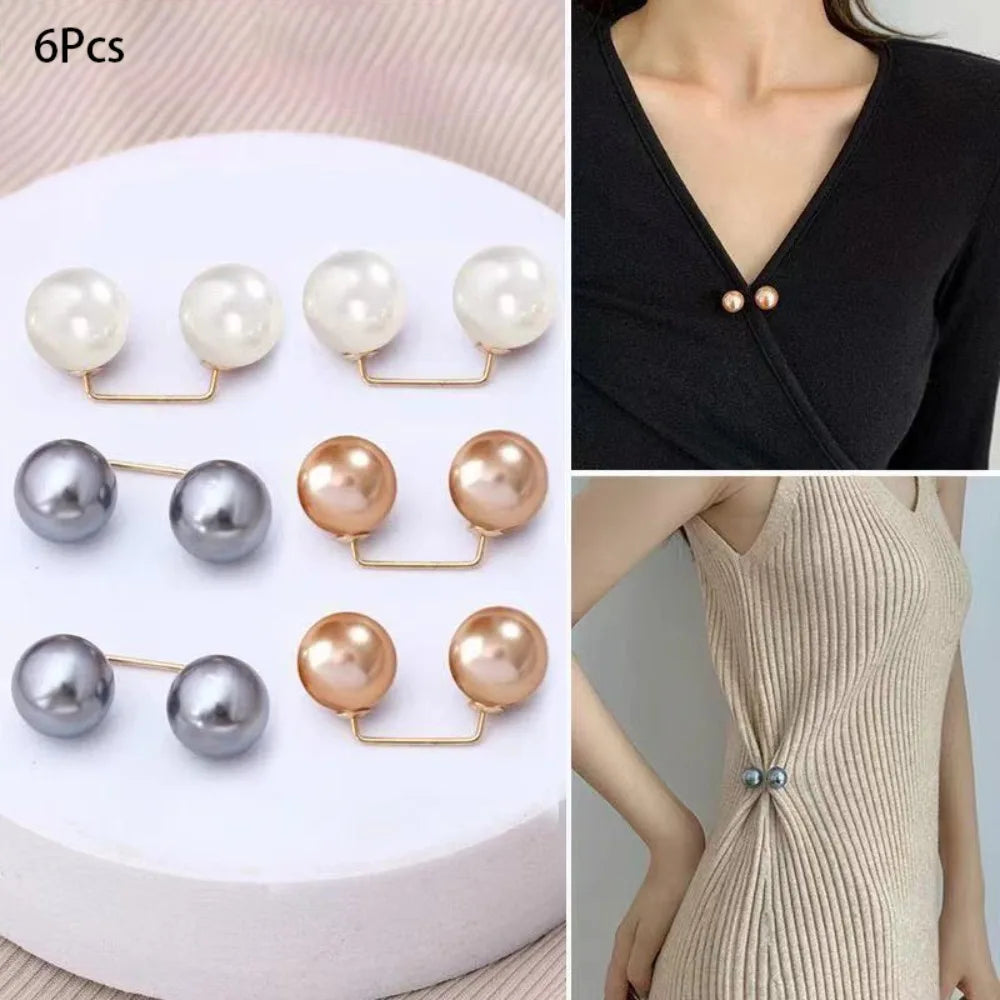 3/6/8PCS Double Head Pin Pearl Brooch Adjustable Collar Clip Non-Slip Safety Pins DIY Sewing Multi-Purpose Brooches Quake B