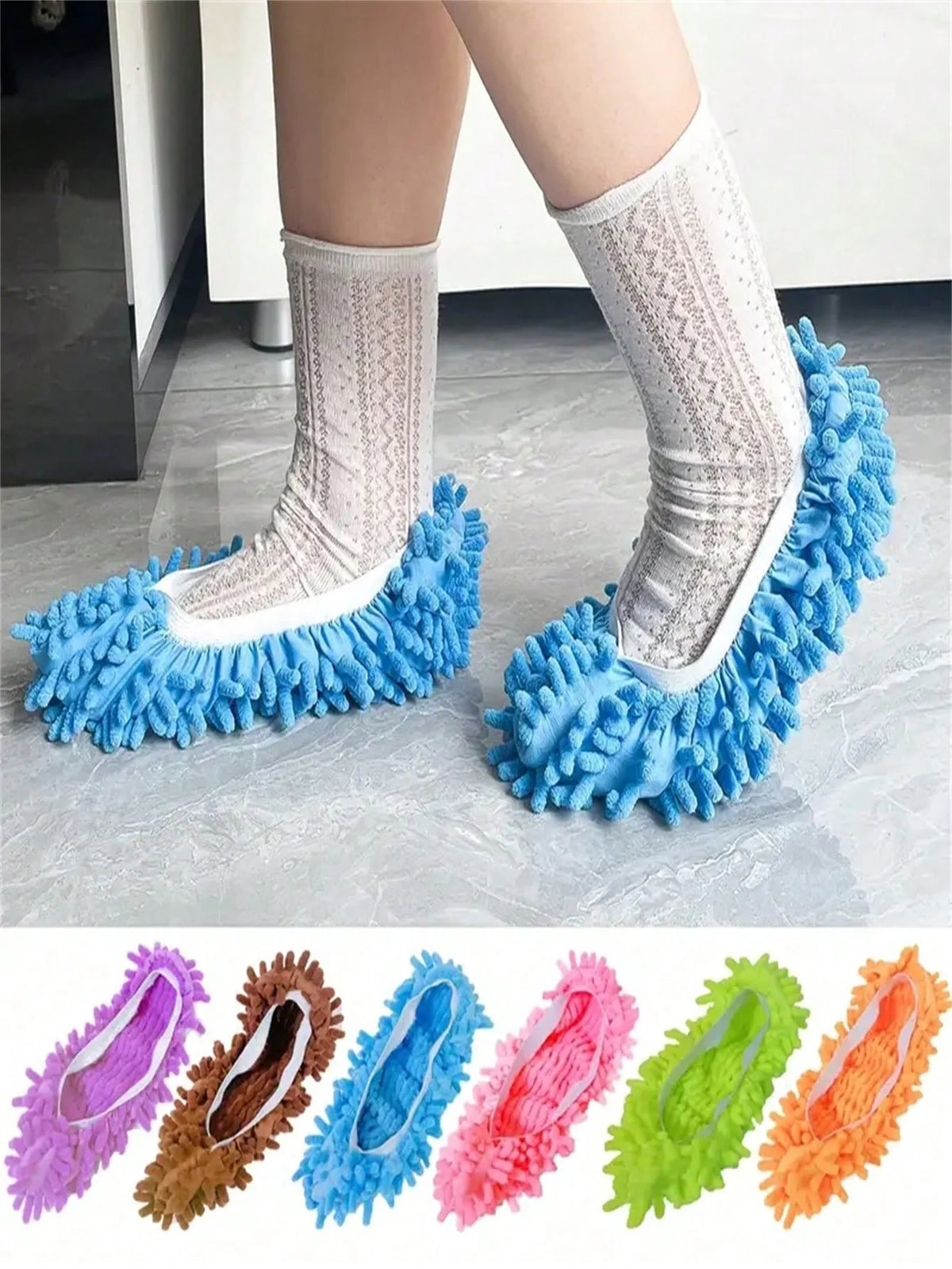 2Pcs Mop Slippers Soft Washable and Reusable Microfiber Foot Socks Suitable for Cleaning Dust in Bathrooms Kitchens and Bedrooms Quake