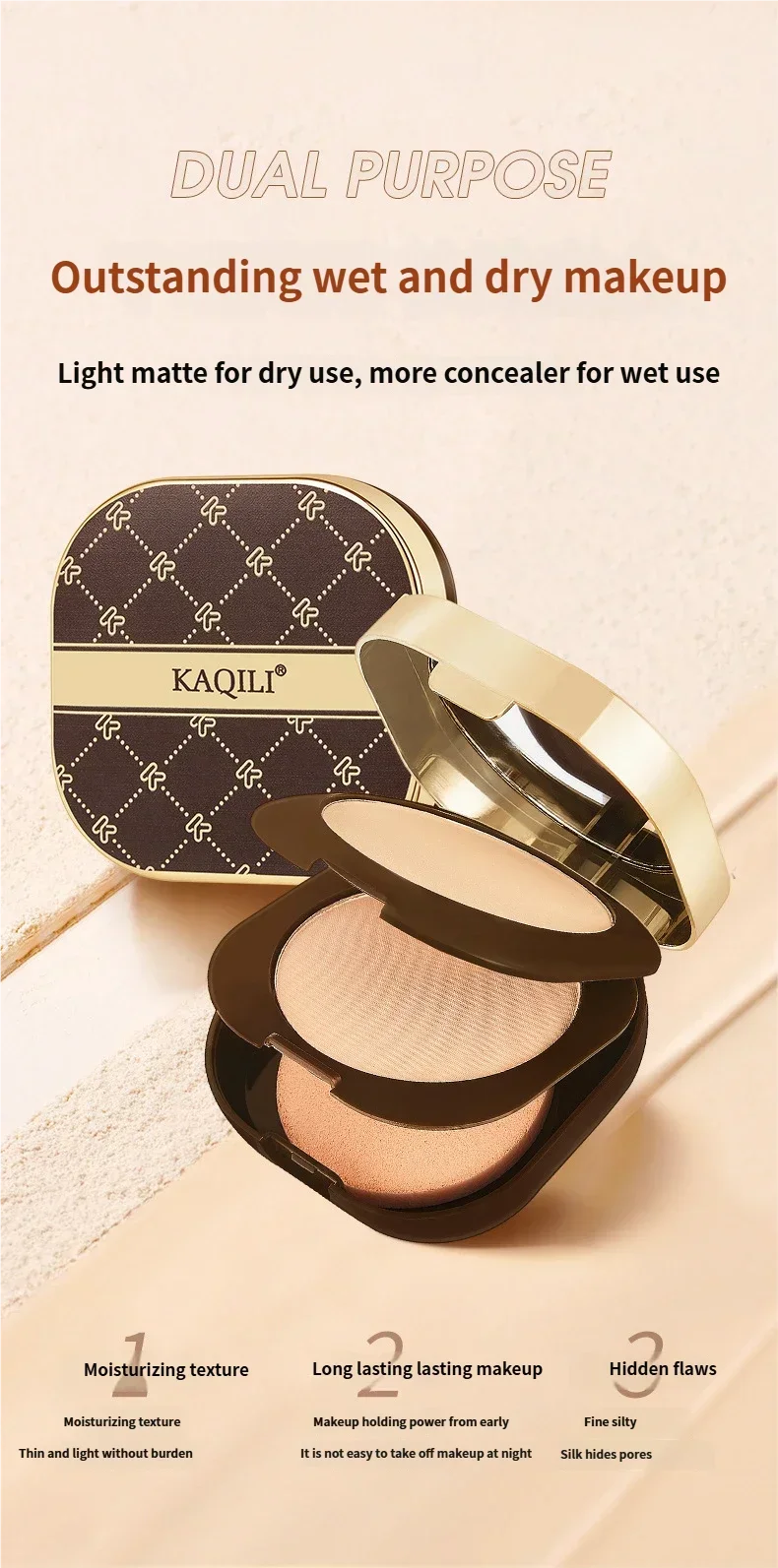 KAQIAI High Definition Double Layer Powder: Concealer, Contour, Wet & Dry, Hydrating, Long-Lasting Makeup Setting Powder Quake