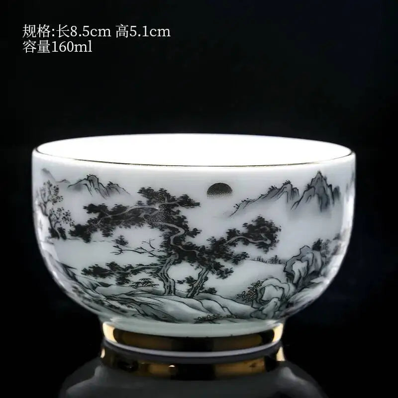 Gold Plated Master Cup Sheep Fat Jade Tea Cup Tasting Cup Personal Kung Fu Teacup Drinking Teacup Quake 02