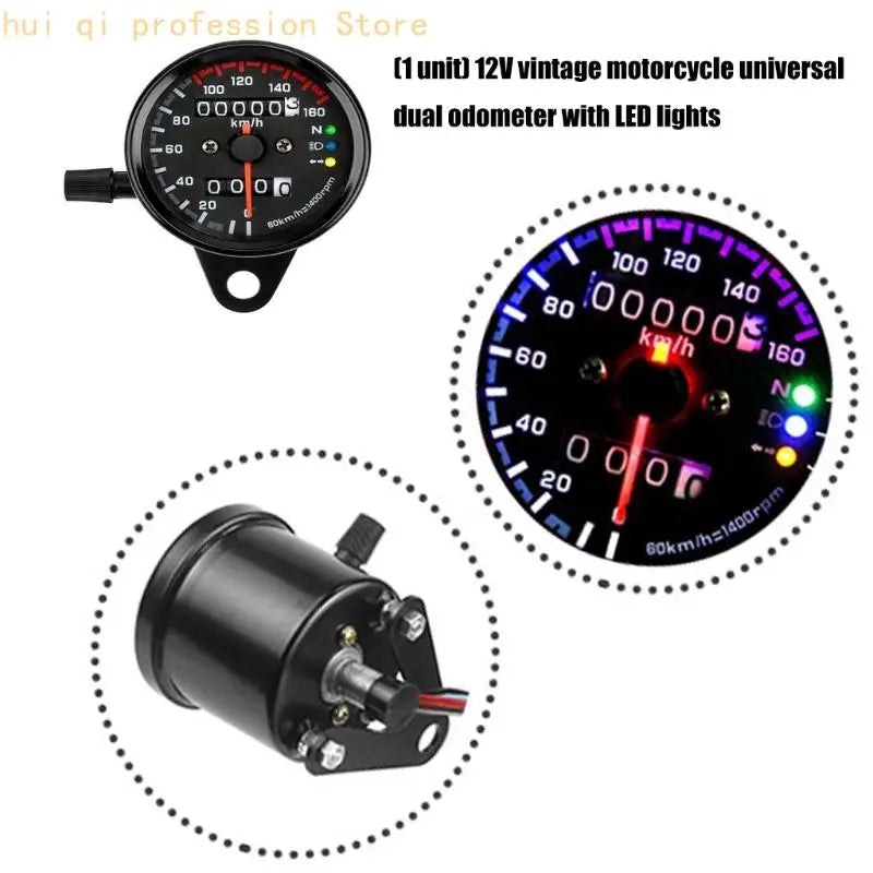 2.56" Motorcycle Speedometer With Headlight Turn LED Backlight Odometer Gauge 12V Universal H8WE Quake