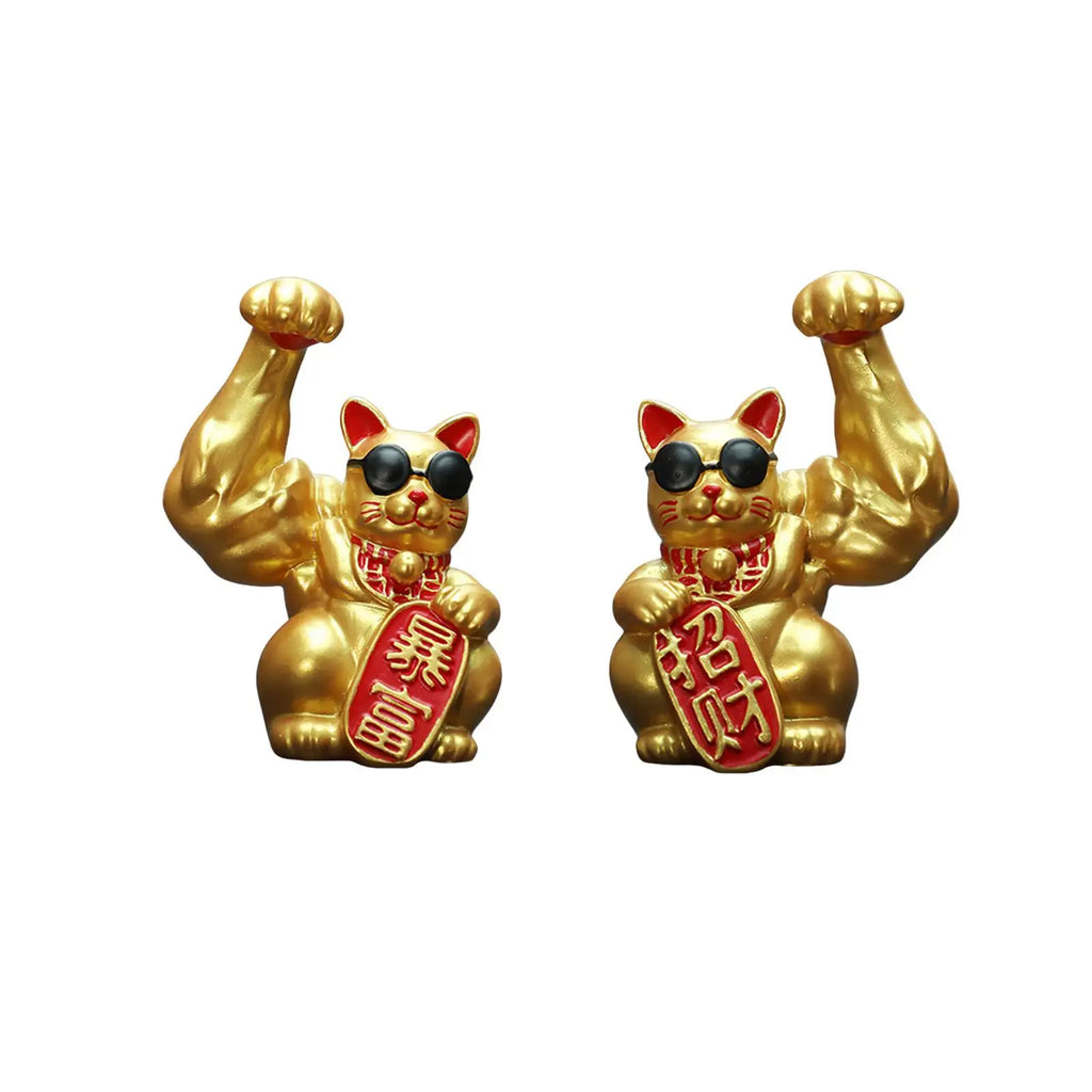 Lucky Cat Figurine Big Muscle Arm Feng Shui Decor, Home Office Tabletop Creative Quake