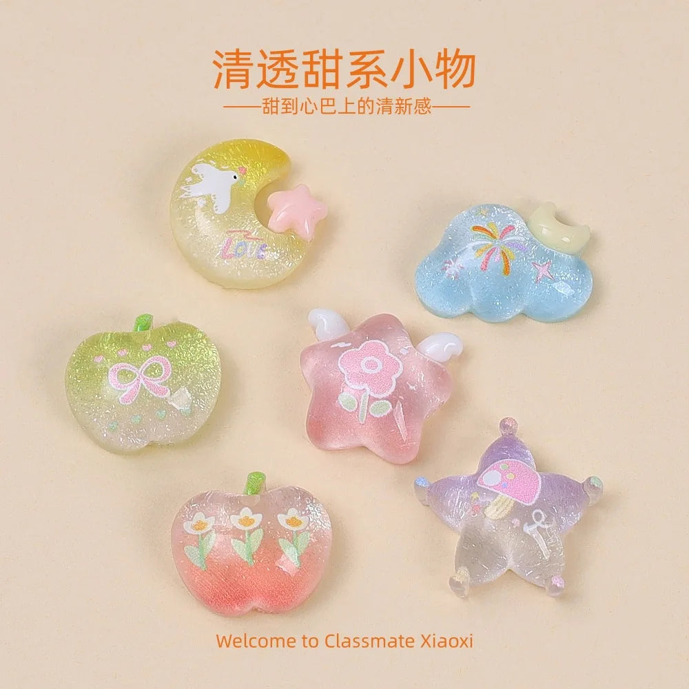 20Pcs Cute Star Moon Apple Cloud Resin Flatback Cabochon For Hair Bows Center DIY Scrapbooking Phone Decoration Accessories Quake