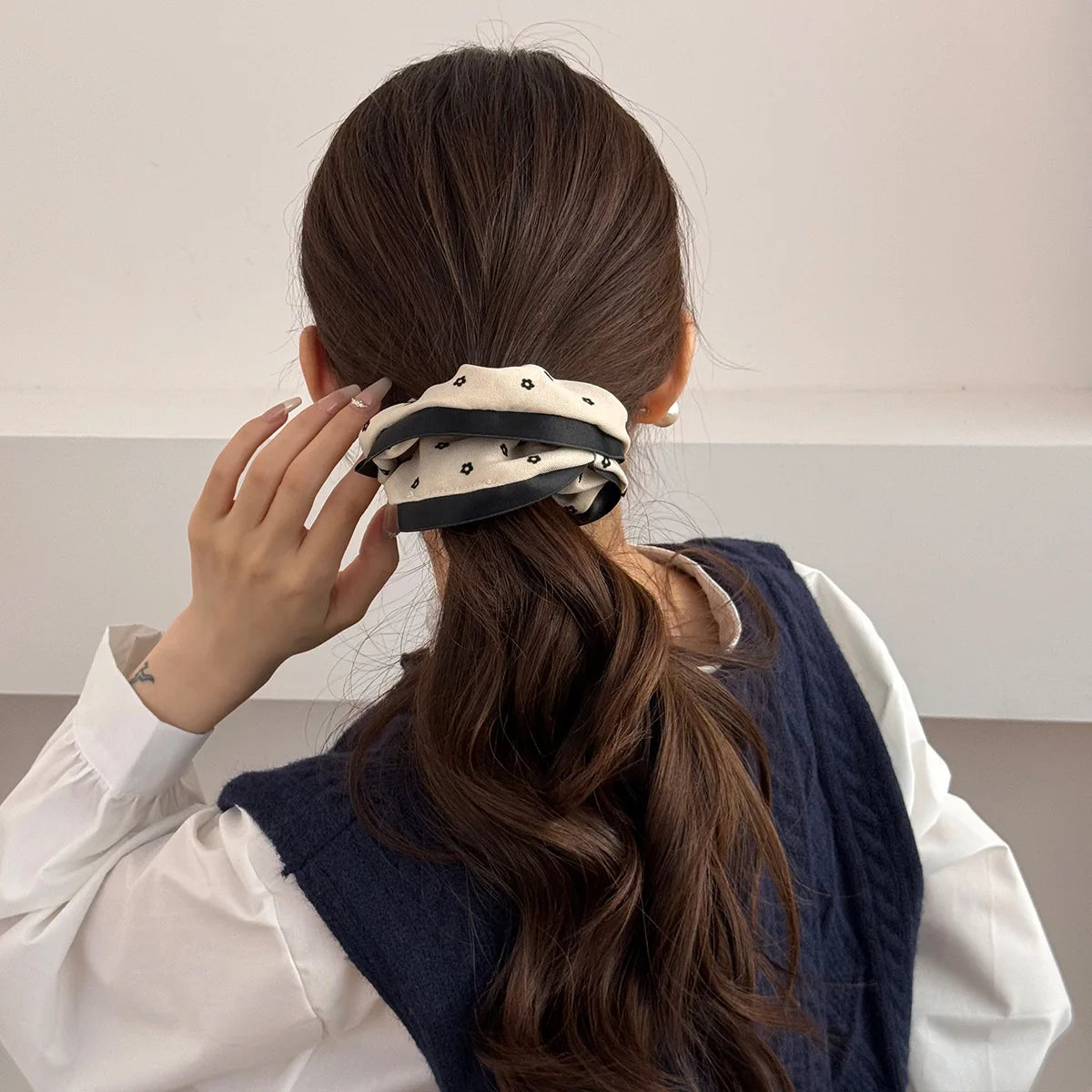 Women Scrunchies Polka Dot Elegant Ruffle Hair Ties Girls Ponytail Holder Elastic Rubber Bands Hair Style Accessories Headwear Quake