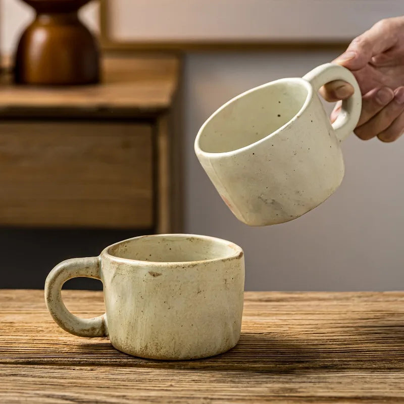 Rough Pottery Retro Mug Japanese Wabi‑Sabi Ceramic Coffee Cup Household Water Tea Cup Artistic Handcrafted Drinkware Quake