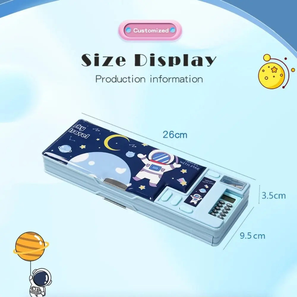 Plastic Pencil Case Fun Mechanism Design Double Sided Use Stationery Storage Box Large Capacity With Calculator/Pencil Sharpener Quake