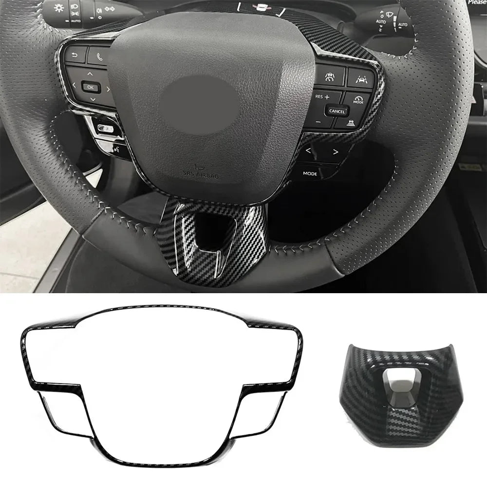 For Toyota Camry 2024 2025 2Pcs Car Interior Steering Wheel Decor Frame Trim Automobiles Parts Carbon Fiber Looking Accessories Quake Default Title