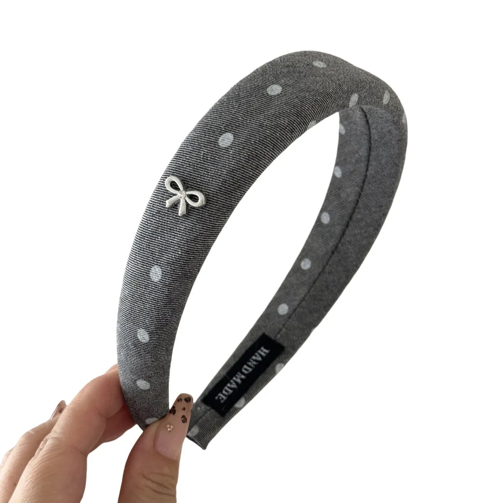 Silver Bow Lazy Polka Dot Wide Edge Sponge Headband Simple High Skull Top Headband Korean Temperament Outdoor Pressure Hair Clip Quake