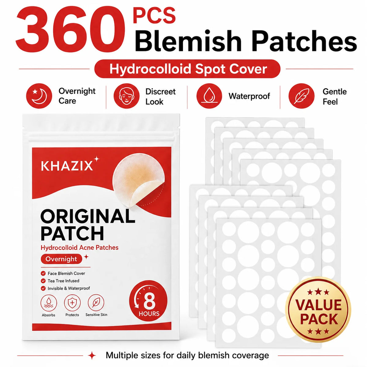 360pcs Hydrocolloid Acne Pimple Patch, Hydrocolloid Spot Stickers, Covering Zits and Defect, Nighttime Spot Stickers for Face Quake