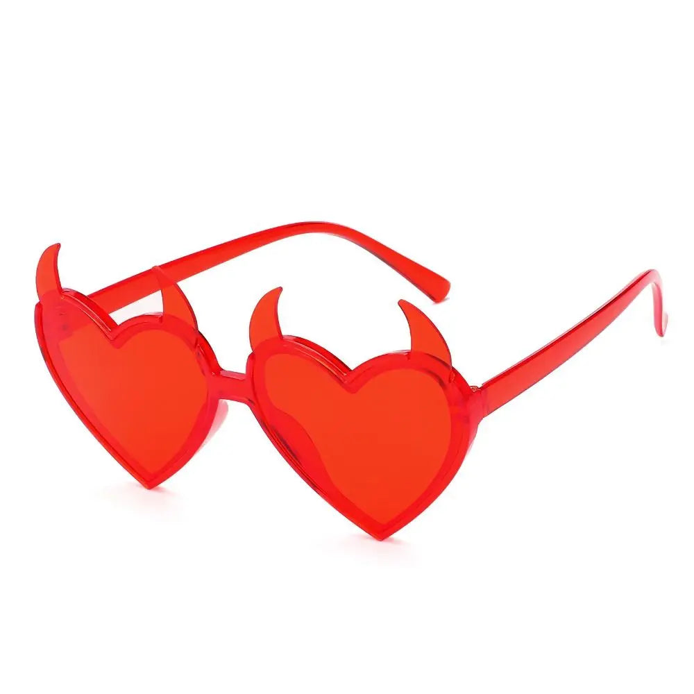 Devil Ears Heart Shape Sunglasses for Women Men Trendy UV Protection Sun Glasses Novel Party Halloween Cosplay Glasses Quake Red