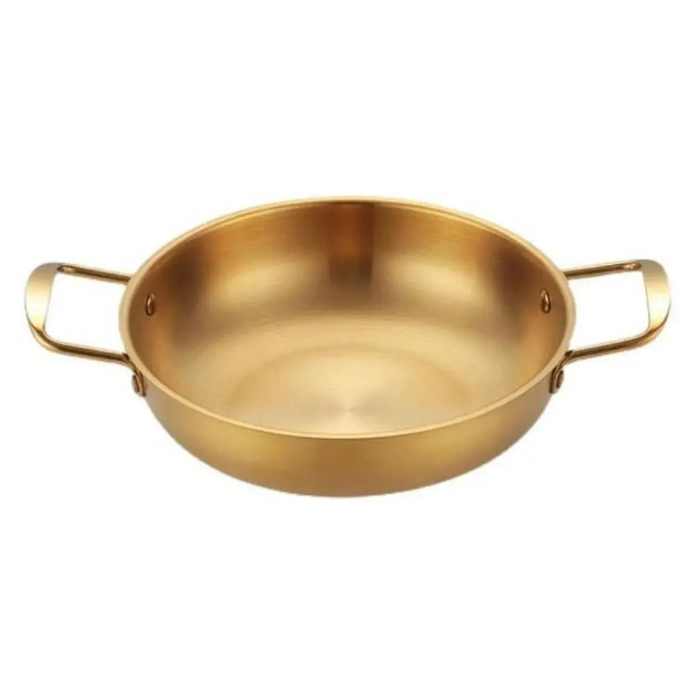 Stainless Steel Seafood Rice Pot Home Cooking Paella Pan Picnic Snack Plates Cookware Saucepan Dry Pots with Handle for Kitchen Quake Gold 24cm