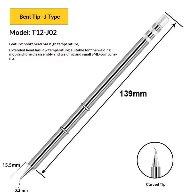 1Pcs T12 Multiple Styles Integrated Soldering Iron Tips Fast Heat Conduction Easy Tinning For DIY Electronic Repair Projects Quake T12 J02