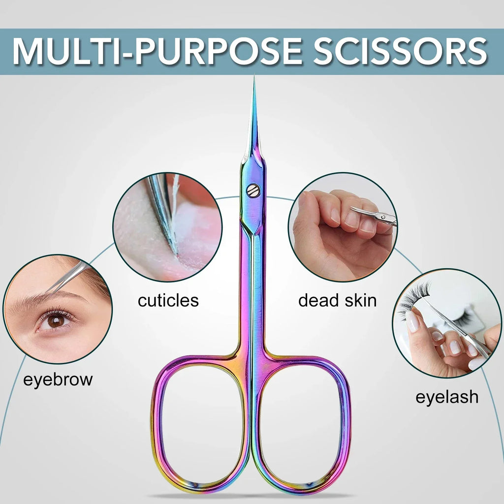 Multi-Purpose Nail Cuticle 1Pcs Scissors Eyebrows/Eyelashes Mustache Cuticle Extra Fine Curved- Professional Manicure Scissors Quake