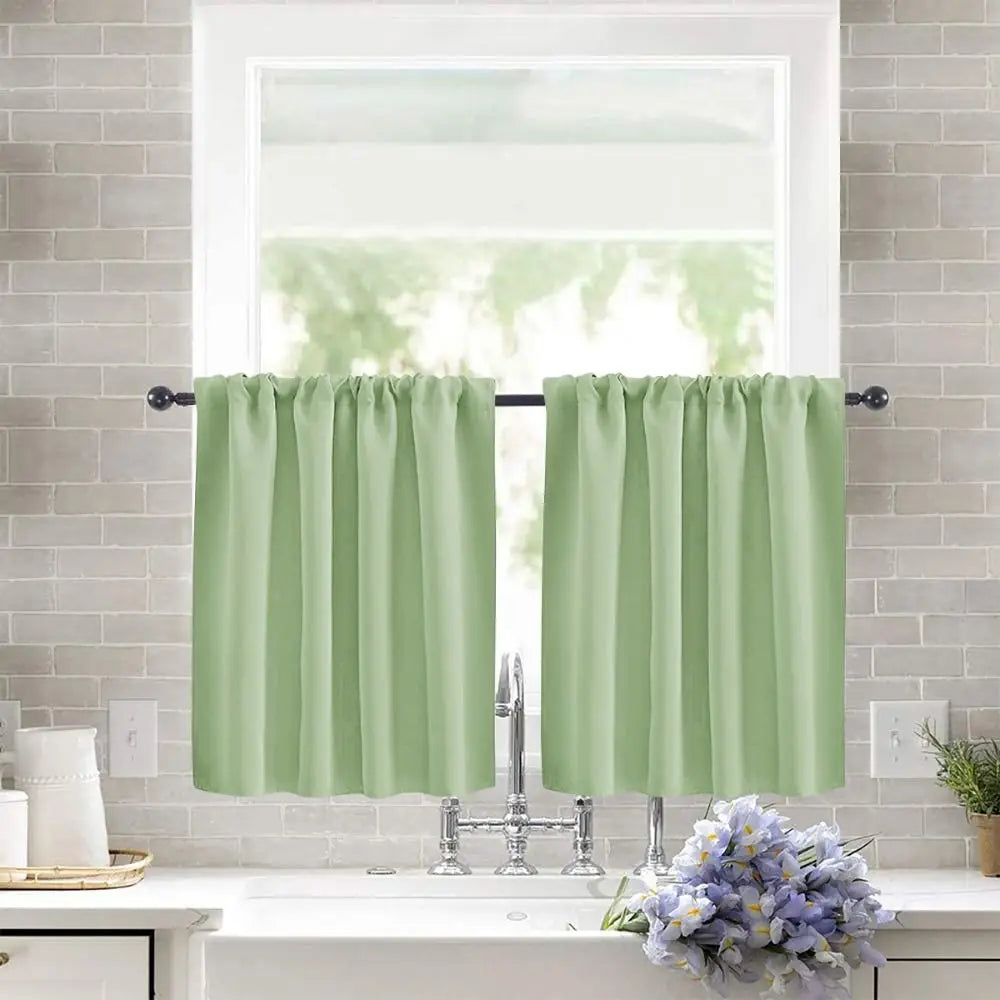 Pure Color Short Tier Curtains for Small Window Treatment Durable Short Blackout Curtain Washable Half Window Curtains Quake