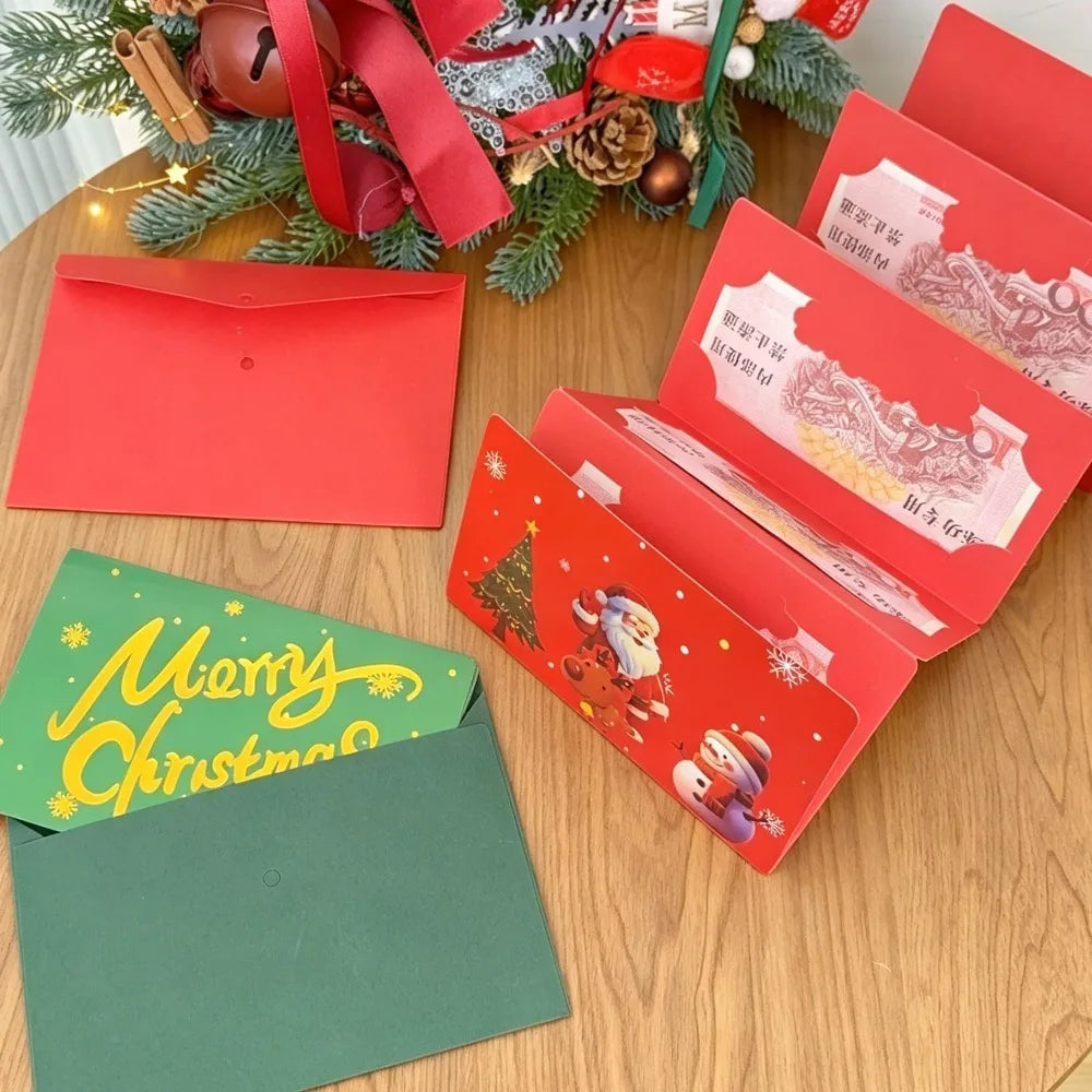Cute Santa Claus Christmas Folded Envelope Multi Slot Cash Money Holder Gold Foil Folding Gift Card Pocket Festive Party Supply Quake