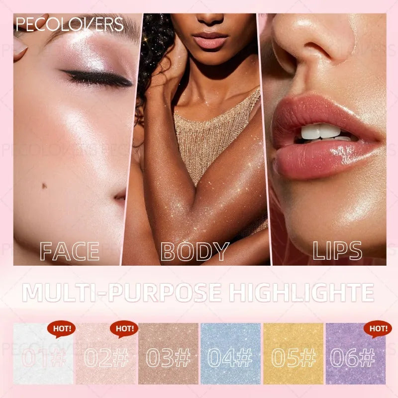 Magic Shine Highlight Pat Powder, Face & Full Body Highlight Brightening Natural Three-dimensional Contouring Blush Quake