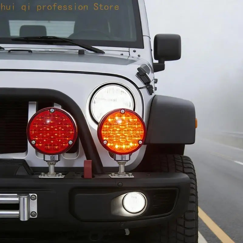 Threaded Mounting Post LED Fog Lamp, Round Two Sided Red Auxiliary Light for Car Motorcycle Bumpers Use H8WE Quake