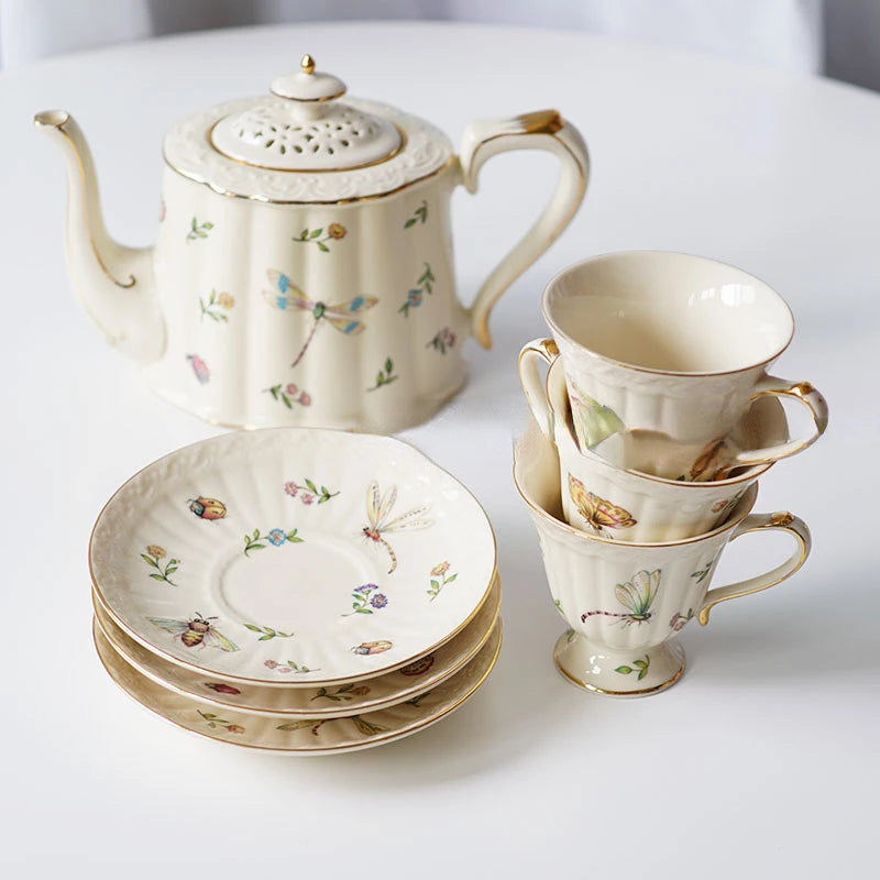 British European French Ceramic Coffee Cup And Dish Afternoon Teapot Dessert Teapot Coffee Mug Teacup Pot Kitchen Drinkware Quake